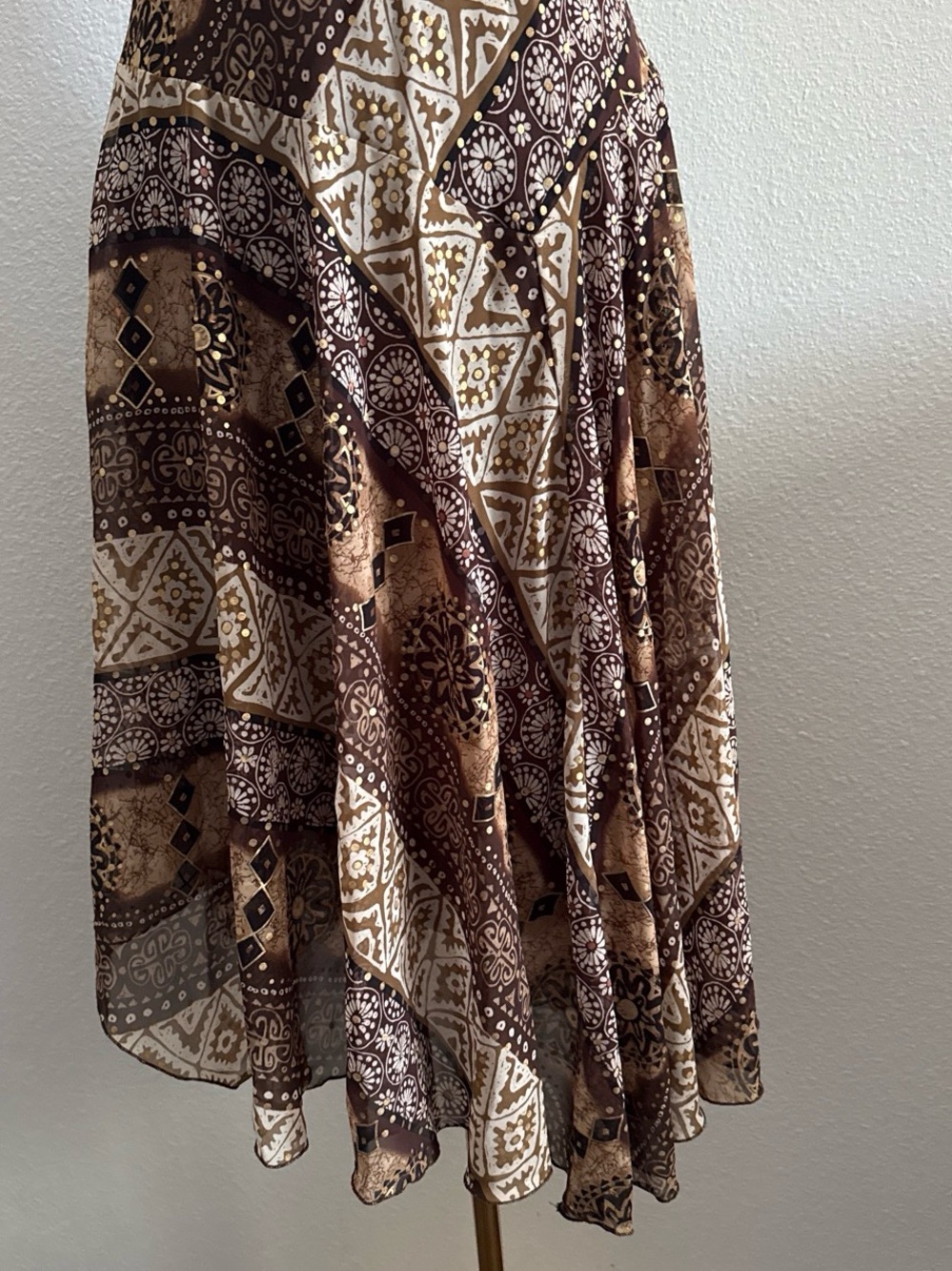 Rabbit Rabbit Rabbit Designs Brown Boho Handkerchief Hem Midi Dress Size 4 - Picture 4 of 9